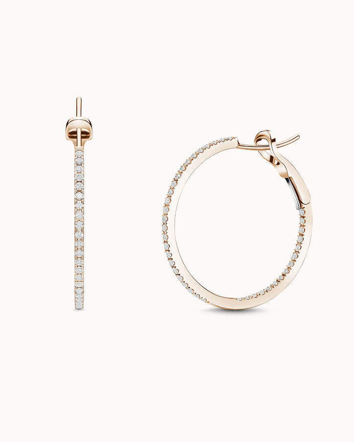 Round hoop earrings in 18K rose gold with lab-grown diamonds