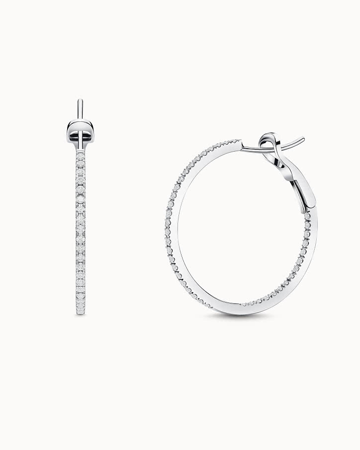 Round hoop earrings in 18K white gold with lab-grown diamonds