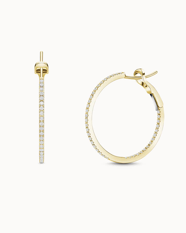 Round hoop earrings in 18K gold with lab-grown diamonds