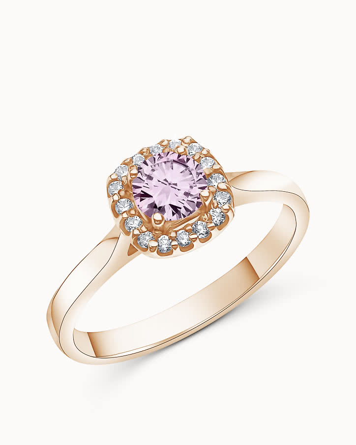 Halo ring with pink sapphire in 18K rose Gold - Engagement ring from VANBRUUN