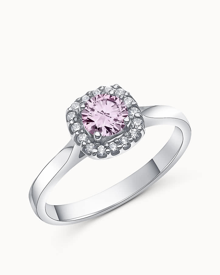 Halo ring with pink sapphire in 18K White Gold - Engagement ring from VANBRUUN