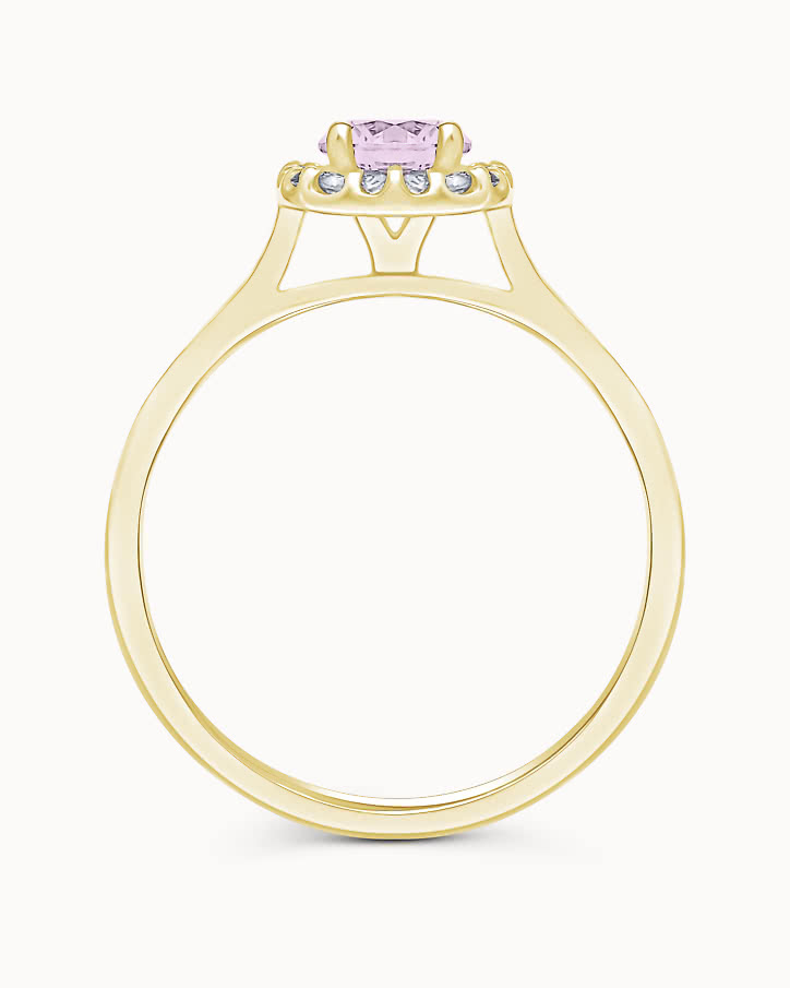 Halo ring with pink sapphire in 18K yellow Gold - Engagement ring from VANBRUUN
