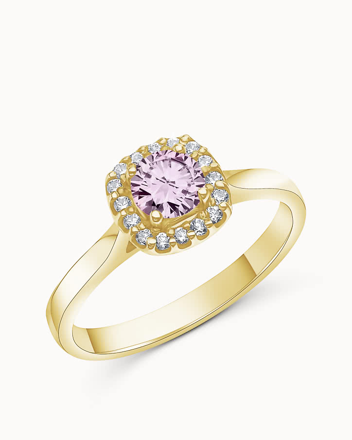 Halo ring with pink sapphire in 18K yellow Gold - Engagement ring from VANBRUUN